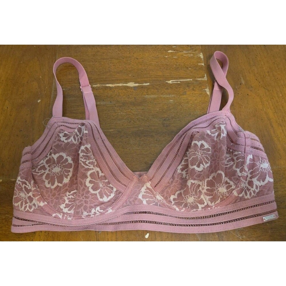Victorias Secret PINK Rare Vintage 💗 34DD Unlined Rose Lace Bra Banded Stretch